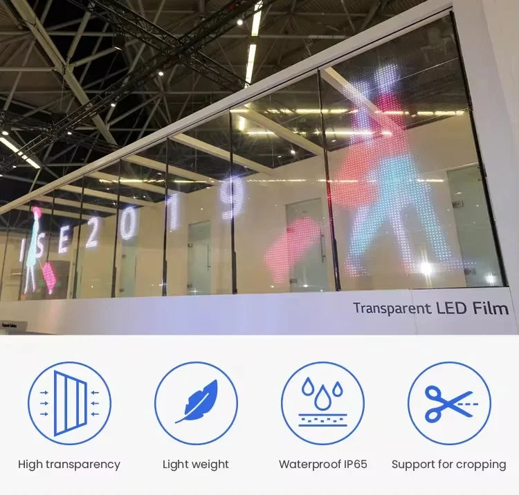 P4 LED Transparent Flexible Display High Transparency Foil Film Led Video Wall Film Display Transparent Panels