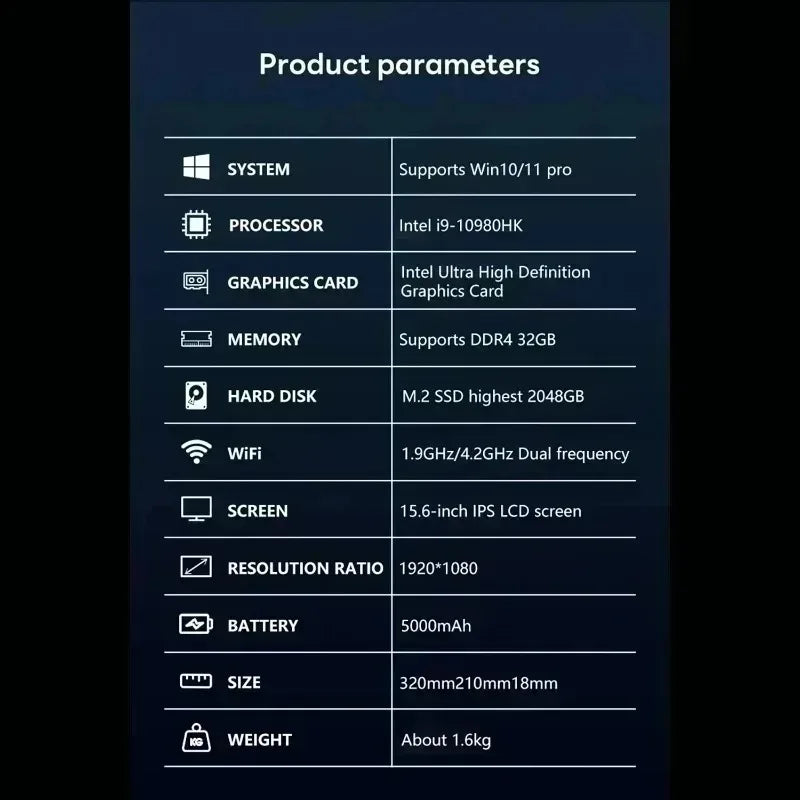 15.6' Intel Core I9 10980HK Windows 11 Pro Laptop Computer 32GB RAM 512GB 1TB 2TB SSD Portable Notebook PC Office Study Laptops