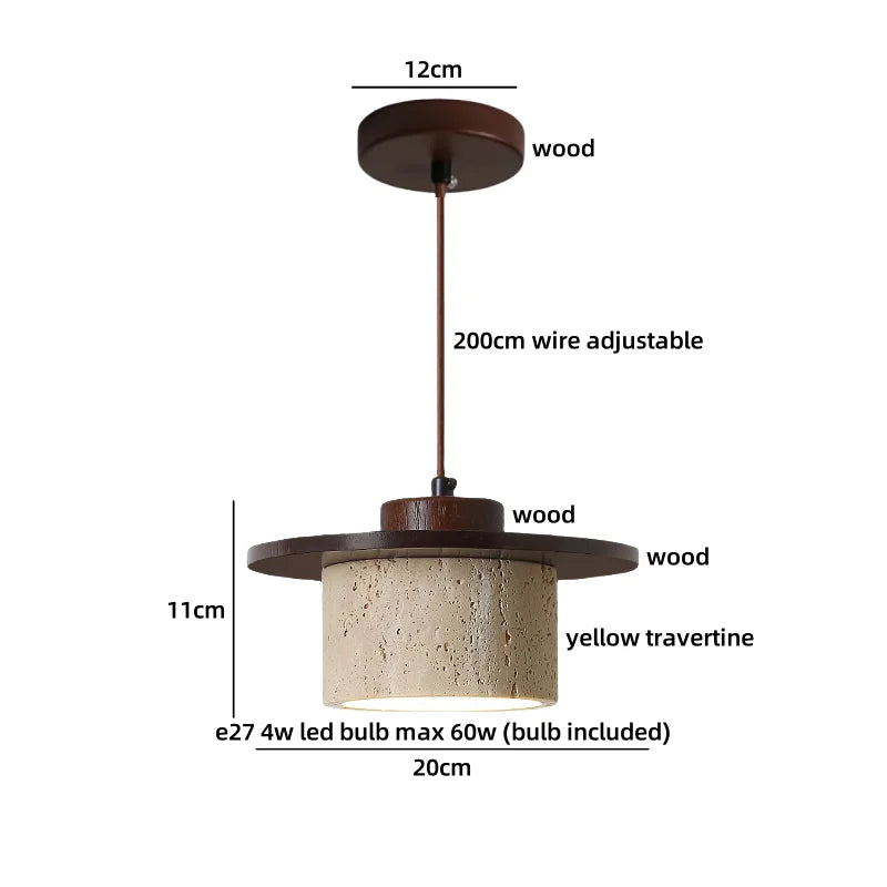 IWHD Yellow Travertine Stone LED Pendant Lamp Living Dining Room Table Inside Retro Wood Hanging Lights Fixture Lampara Colgante
