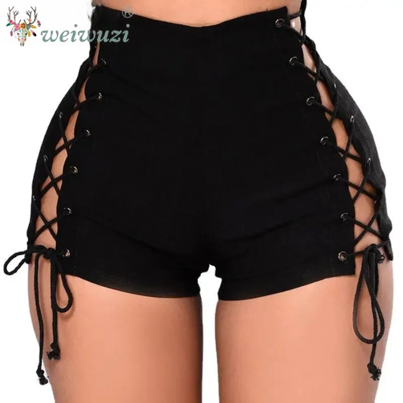 2026 New Women Fashion Sexy Lace Up Denim Shorts Slim Hight Waist Ripped Hot Pants Jeans Summer Nightclub Pole Dance DS Shorts