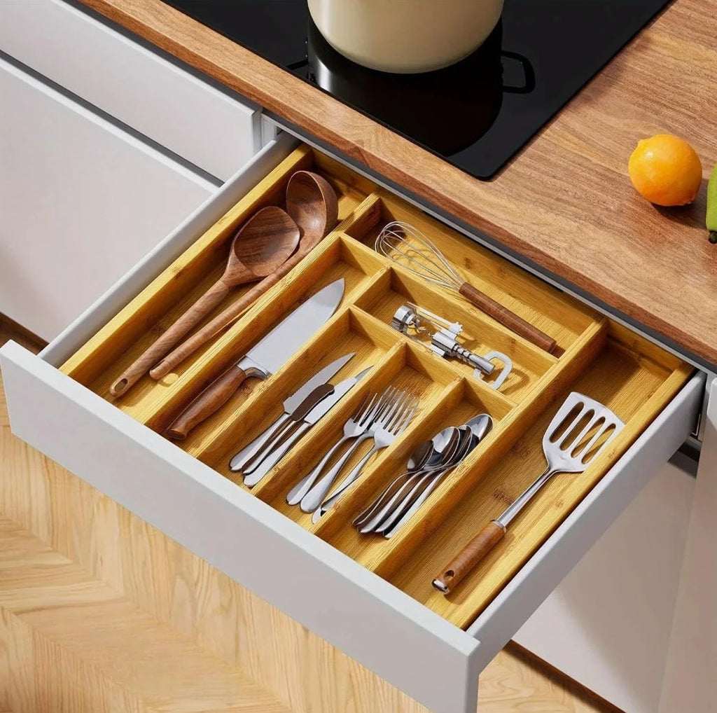 Adjustable Expandable Bamboo Drawer Organizer for Kitchen,Bedroom or Living Room-Ideal for Organizing Cutlery,Silverware& Knives