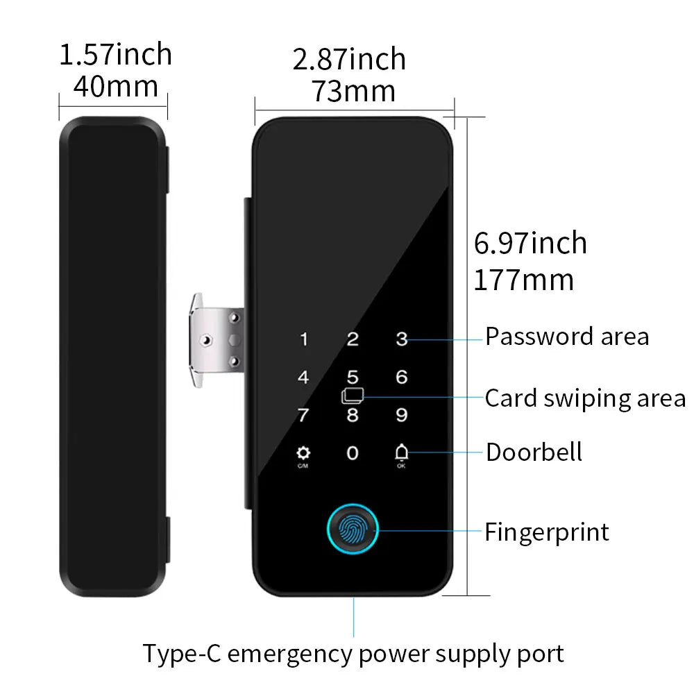 Multifunctional Smart Glass Door Lock Electronic Digit Biometric Fingerprint Tuya App Key Electric Smart Life Digital Door Lock
