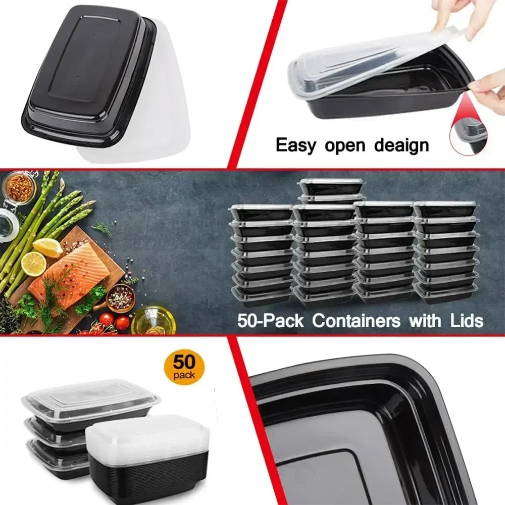 1000ml Thick Disposable Takeaway Lunch Box Tableware Can Be Microwave Heated Rectangular Black Plastic Bowl Food Packaging Box