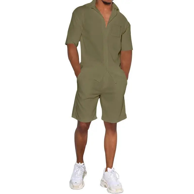 2026 Men's Summer Solid Casual Sets Comfy Cotton Linen Short Sleeve Lapel Shirt and Shorts Two Piece Sets Men Loose Sport Outfit