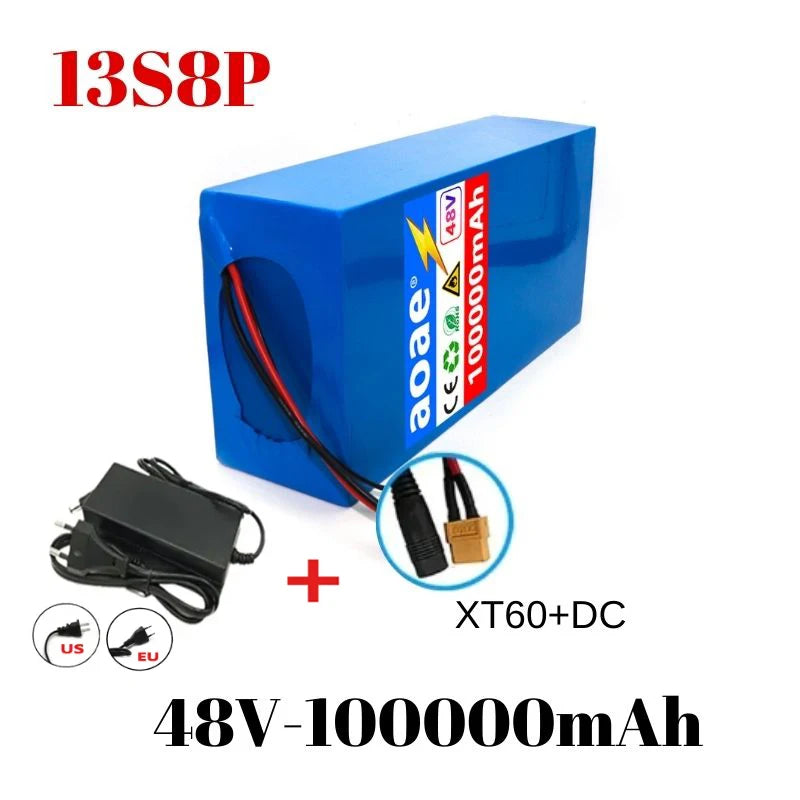 48V 13s8p Lithium-Ion Battery Pack 100000mAh 2000W Electric Battery for Electric Scooters Mountain Built-In 50A BMS Charger