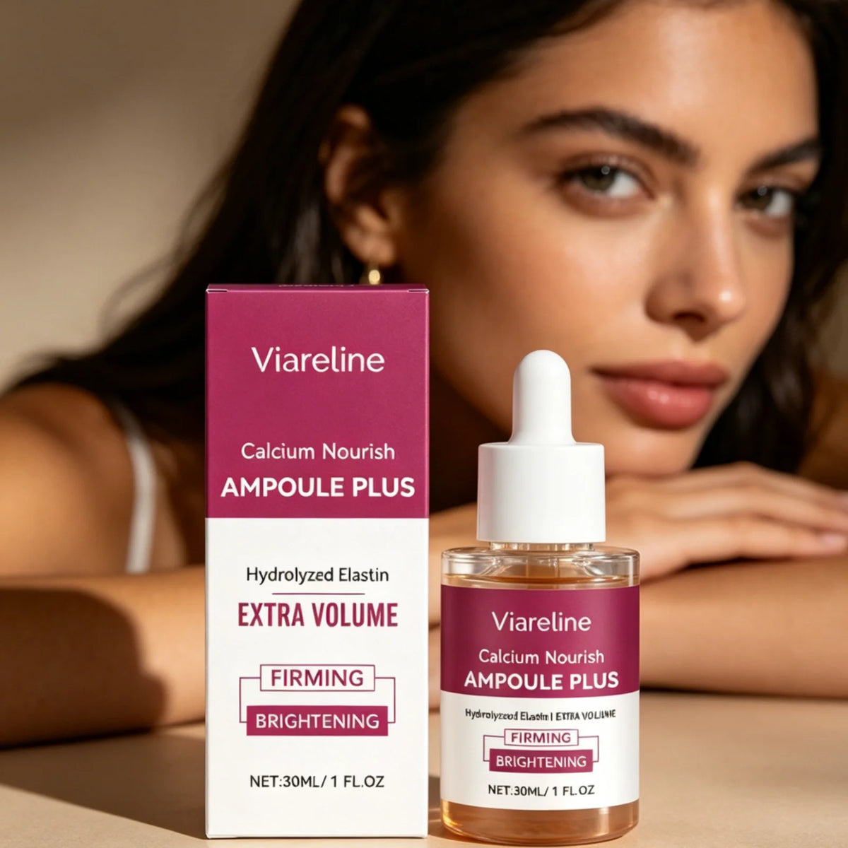 Viareline Moisturizing Skin Ampoule Essence Korean Calcium Volume Moisturizer Pore Firming Essence Daily Facial Skin Care Serum