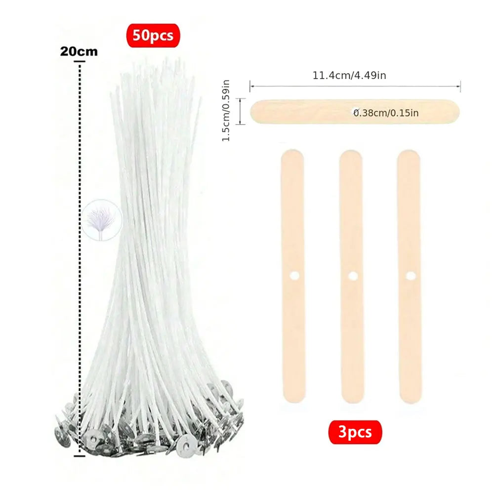 53pcs Candle Wicks Holder Waxed Cotton Candle Wicks Set with Stand Original Smokeless Candle Wicks Soy Oil Wax Core Woven Making