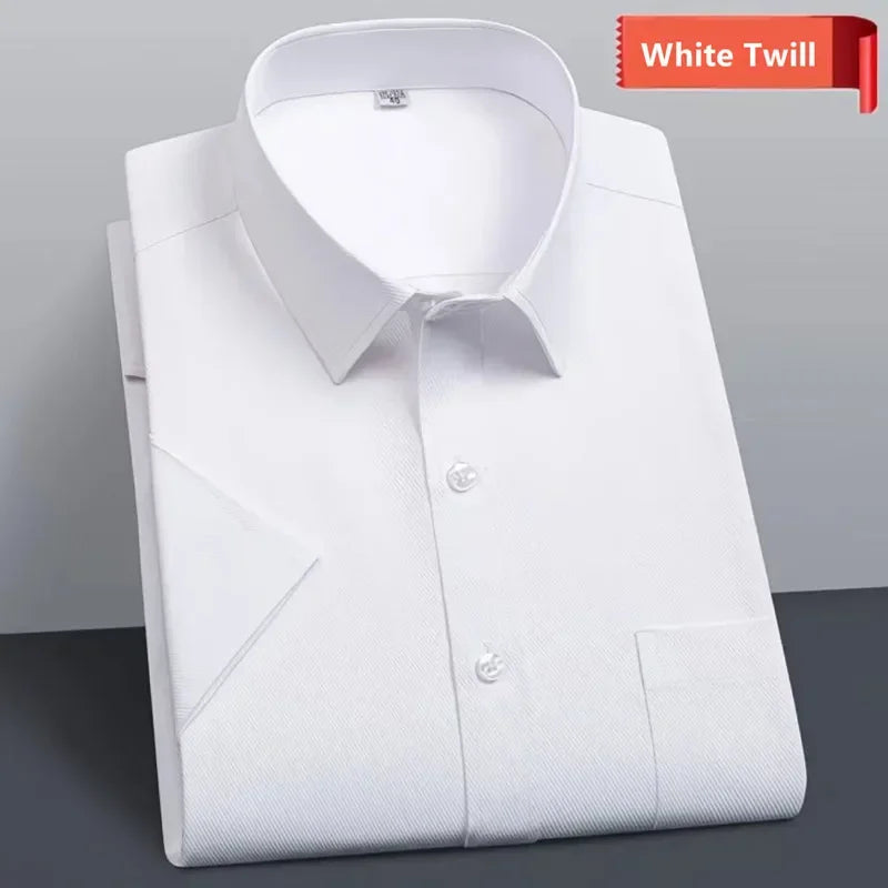 Plus Size 11XL 10XL Men's Business Shirt Casual Short Sleeve Summer Versatile Black-White Twill Plain Basic Social Formal 155KG