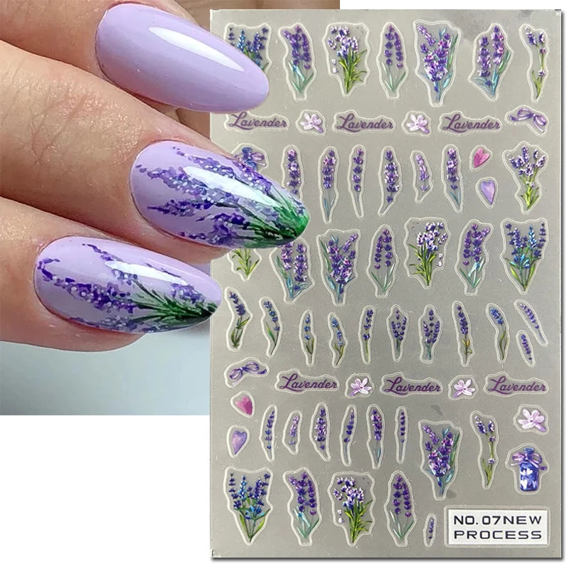 3d Nail Art Ultrathin Decals Blue Pink Blossom Florals Flowers Leaves Nail Stickers Decoration For Nail Tips Beauty