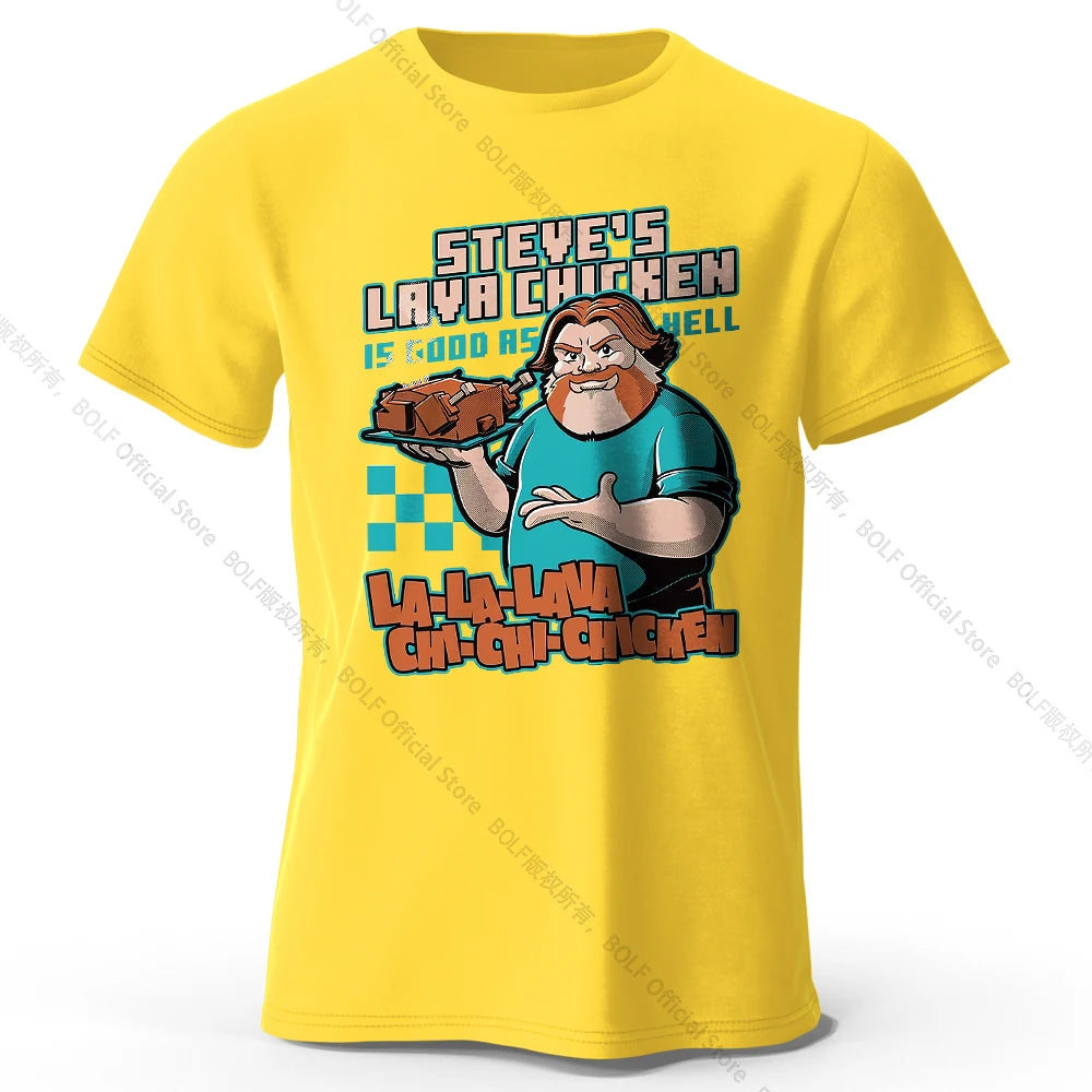 Men's Steve's Lava Chicken Printed T-Shirt 100% Cotton Oversized Quirky Graphic Tees for Women Summer Tops Geek Streetwear