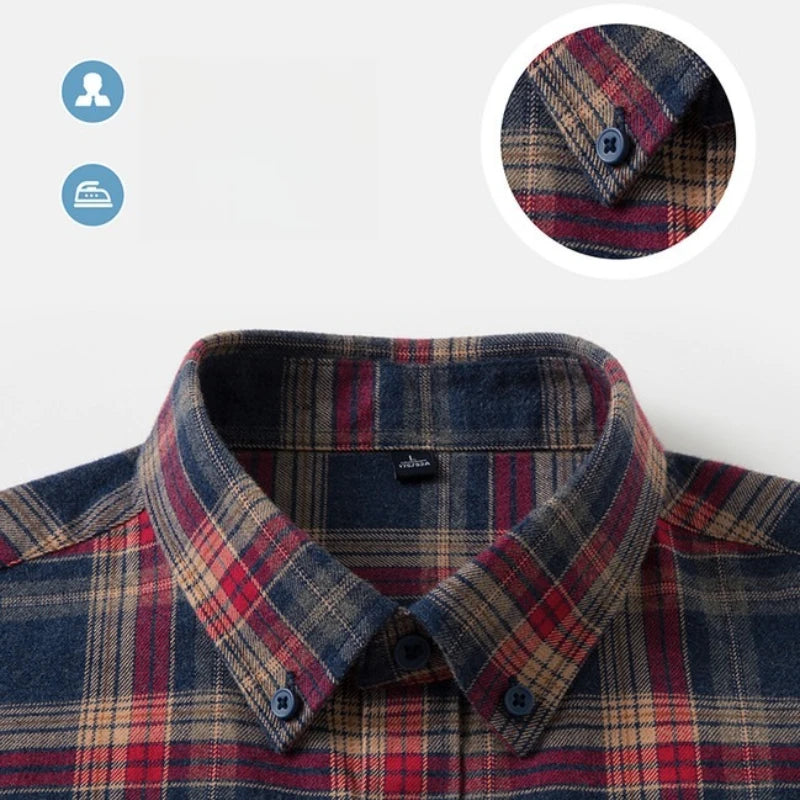 100% Cotton Flannel Shirt Long Sleeve, Plaid Winter Casual Shirt, Anti-Wrinkle Soft Brushed Fabric, Multi-Color Sizes M-4XL
