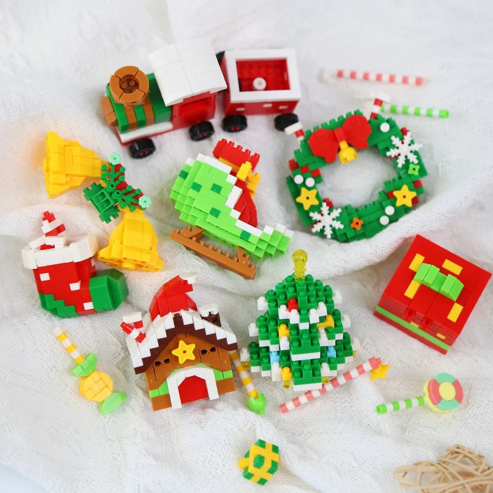 Christmas Building Blocks Set Santa's Workshop Building Santa Sleigh DIY Reindeer Sleigh Christmas Hat Educational for Kids Gift