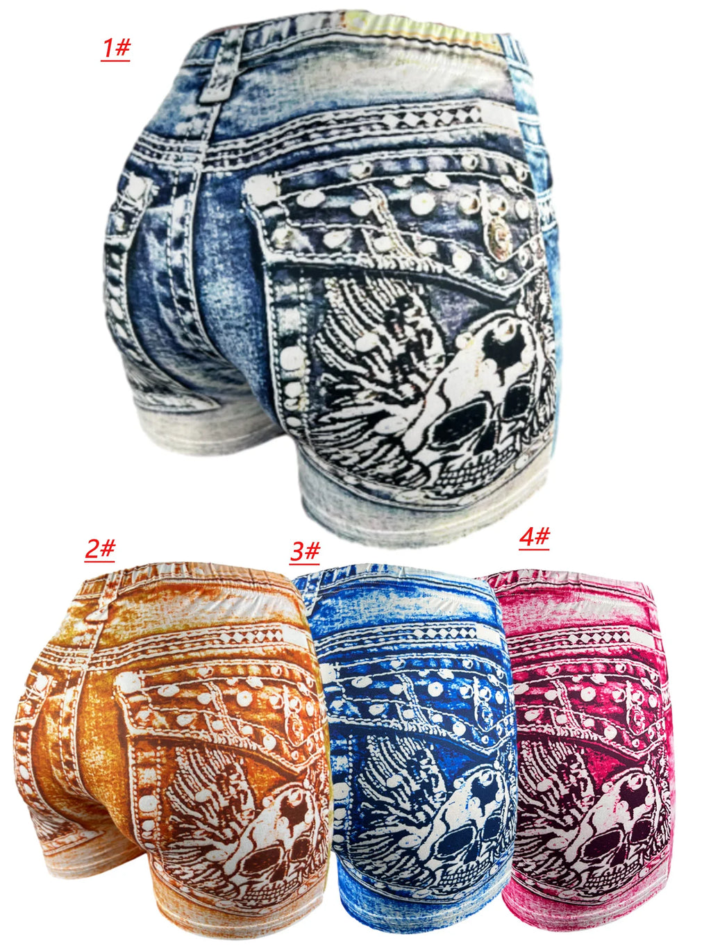 Women's Faux Denim Print High Stretch Slim Shorts, Versatile Yoga Shorts, Polyester Non-Denim Material