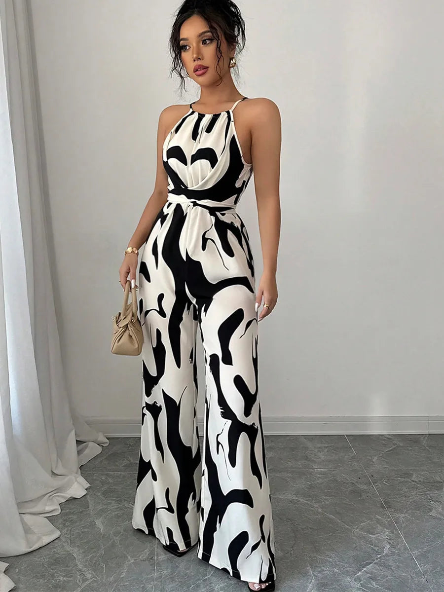 Women's Sexy Halter Neck Jumpsuits Casual Pants Rompers for Women Geometric Print Jumpsuit Party Outfits for Women Ropa Mujer