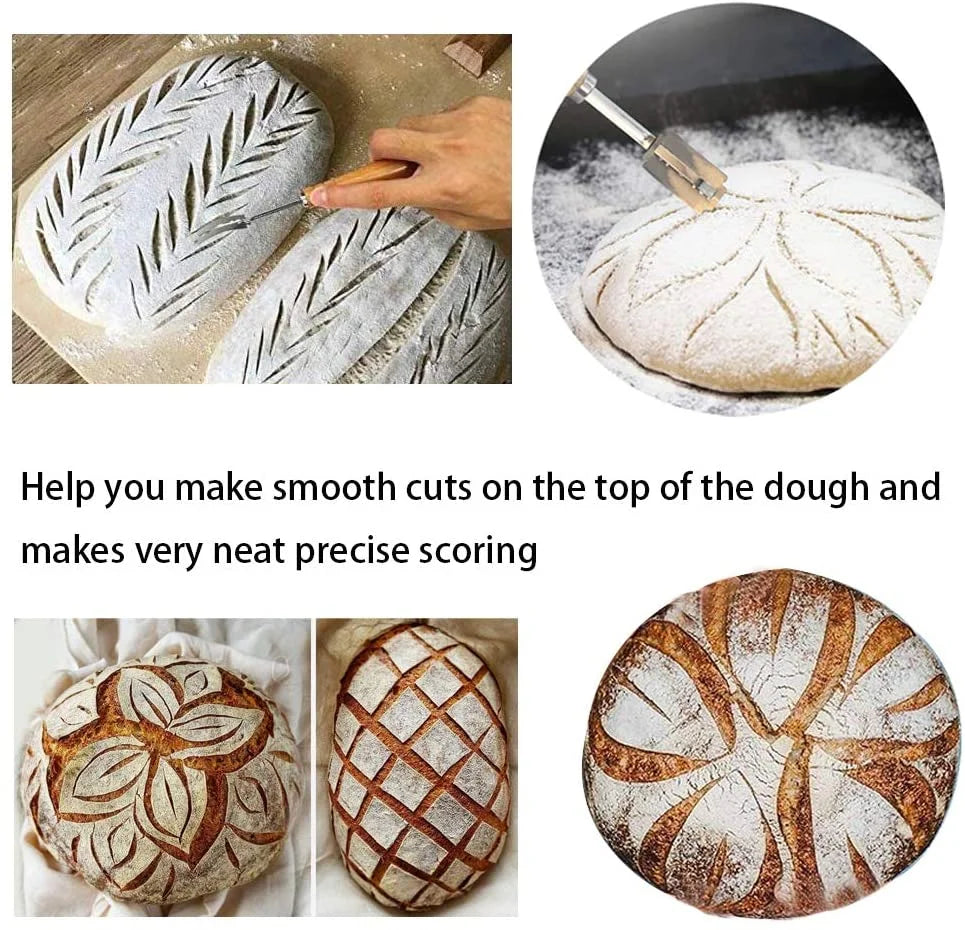 1-5P Bread Cutter French Bread Blades Kitchen Gadgets Normal Wood Handle Baking Accessory European Style Curved Arch Toast Knife