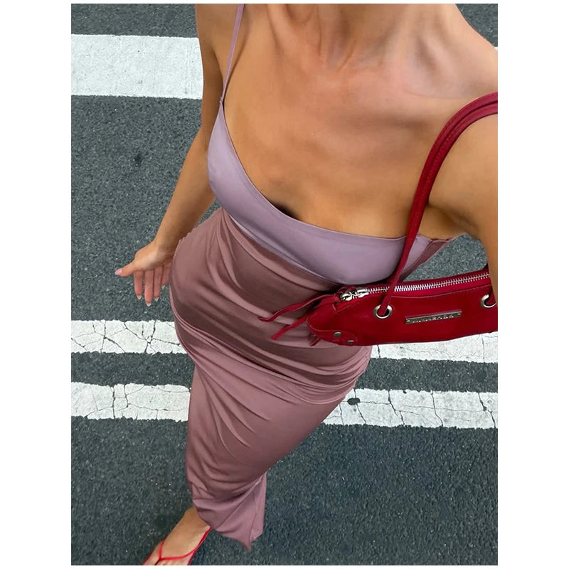  Women Sexy Color Blocking Halter Maxi Dresses Elegant Backless Off shoulder Sleeveless Slim Gowns 2026 New Lady Party Vestidos