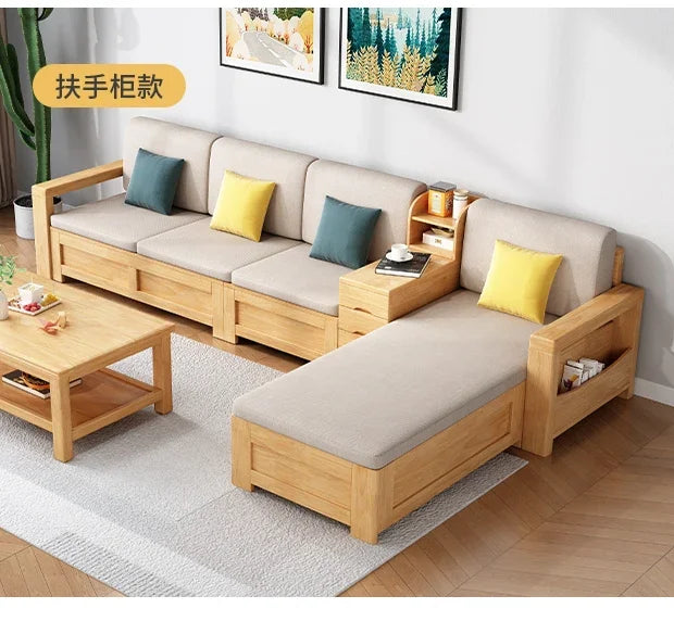 solid wood sofa simple modern living room winter and summer dual-purpose corner combination storage sofa