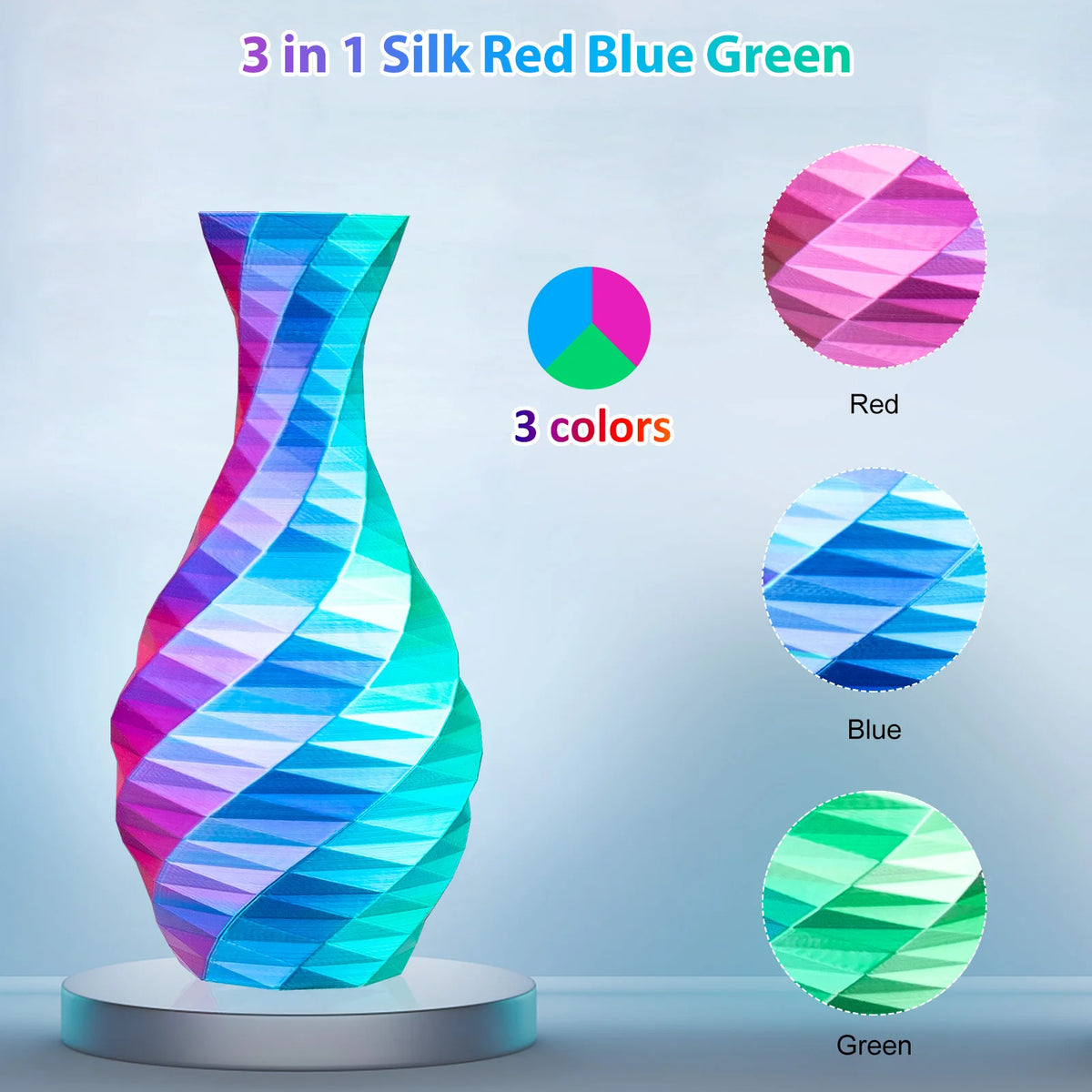 Multicolor 3D Printer Filament,Dual/Tri Color 1.75mm PLA Silk Shiny Printing Filament,250g(0.55lbs) Fit Most FDM 3D Printer