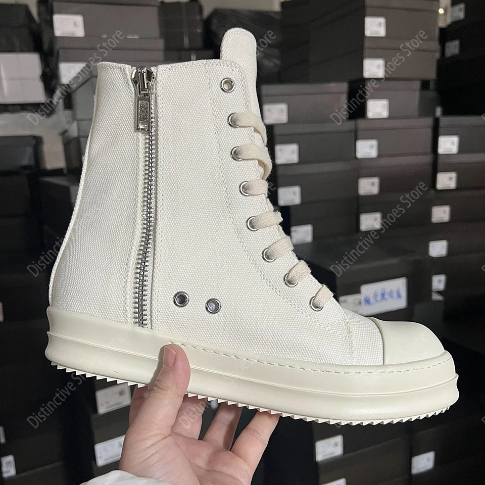 Brand Men Shoes Ro Casual Canvas Shoes High Top Women Sneakers Quality Black Ankle Boot Designer Zipper Luxury Laces Flat Shoes