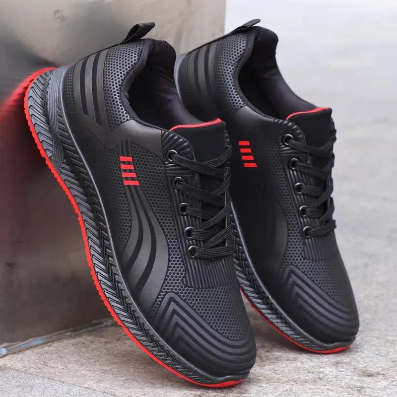 Waterproof Men's Sneakers Casual Running Shoes Soft Bottom Black Leather Sports Shoes