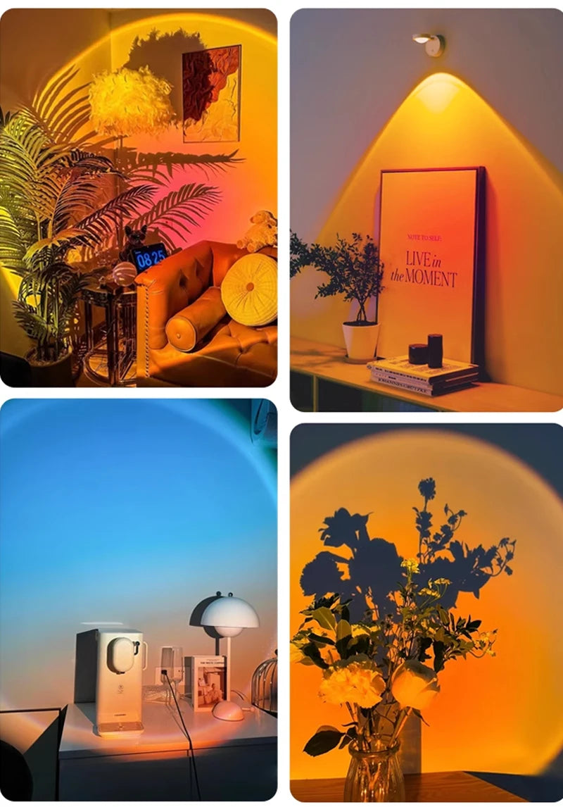 Wireless Sunset Lamp Night Light Projector Deoration Home Wall Lamp Kitchen Display Cabinet Cupboard Bedroom RV Reading Lamps