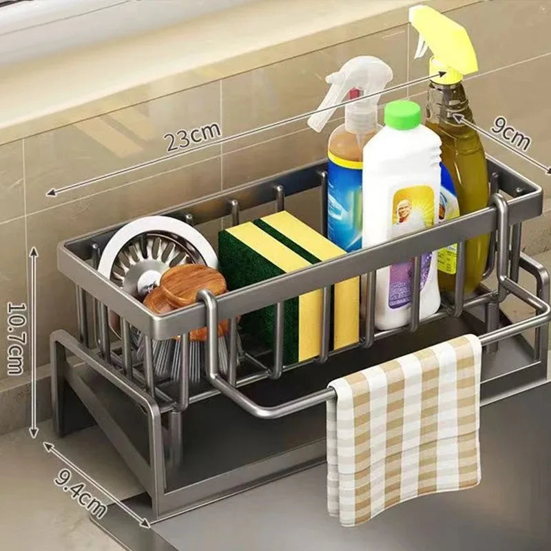 Kitchen Sink Drain Rack Organizer Kitchen Multifunctional Stainless Steel Drain Rack for Sponge Cleanser Organizer