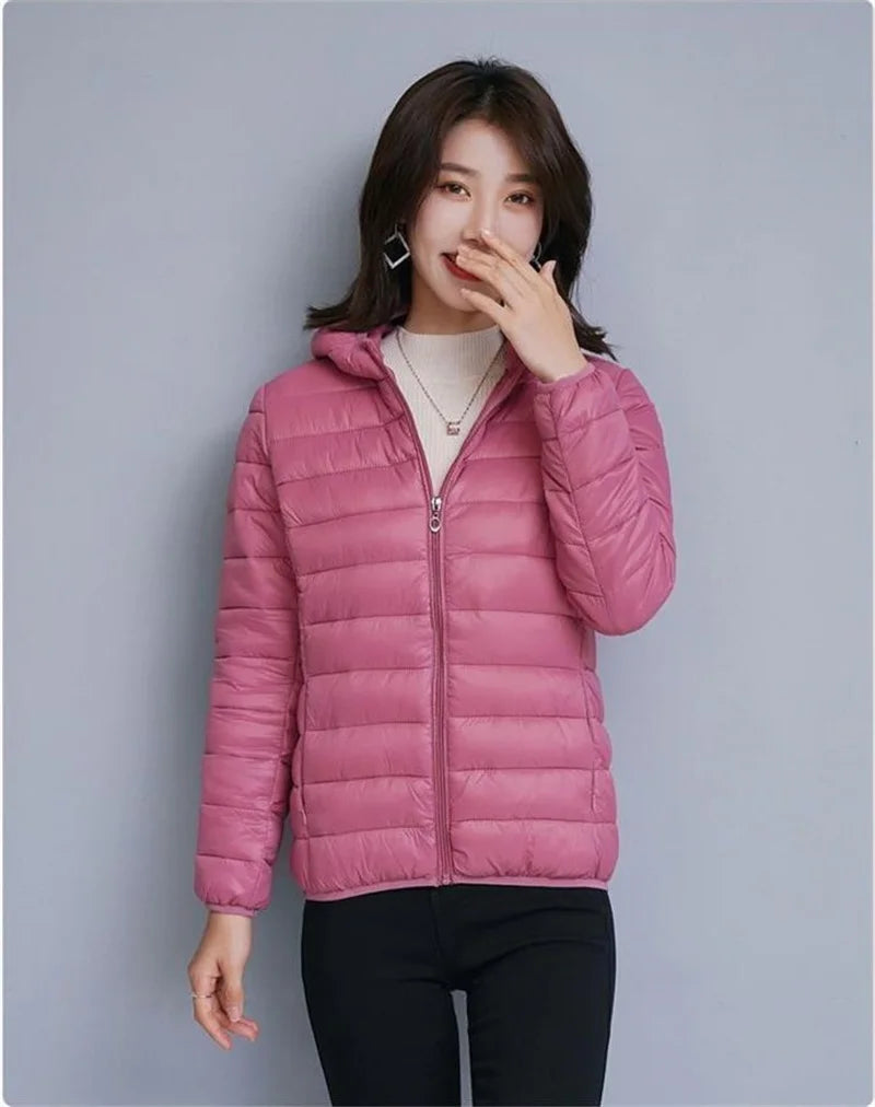 Down Jacket Women's Short Autumn Winter New Parkas Stand-UP Collar Hooded Warm Cotton Padded Coat Large Size Outcoat Ladies Tops