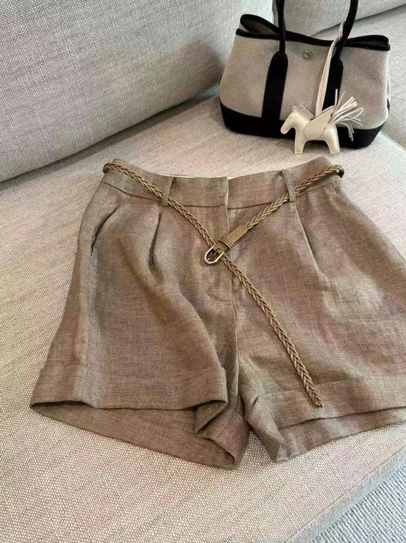 High Waist A-Line Linen Shorts for Women Summer Loose Casual Wide Leg Shorts Fashion All Match Home Comfortable Shorts New