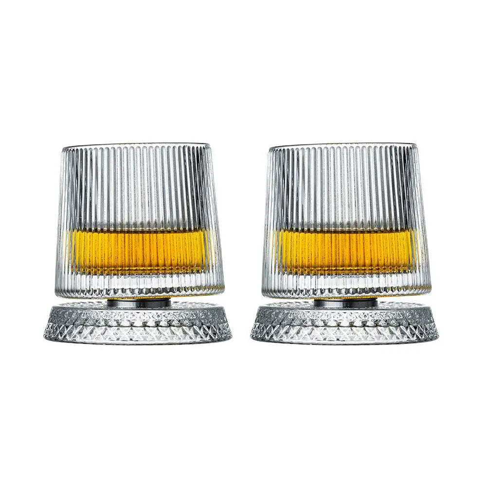 2PCS Whiskey Glasses Rotating Whisky Glass With Glass Base 360 Rotate Degrees Crystal Rum Glass For Cocktail Party Drinking Gift
