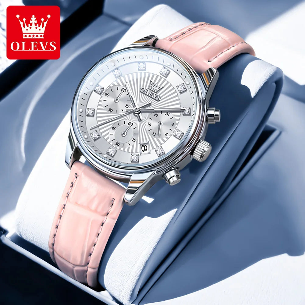 OLEVS 3669 Womens Watch Fashion Brand Waterproof Luminous Multifunctional Chronograph Quartz Watch Date Ladies Watches With Box