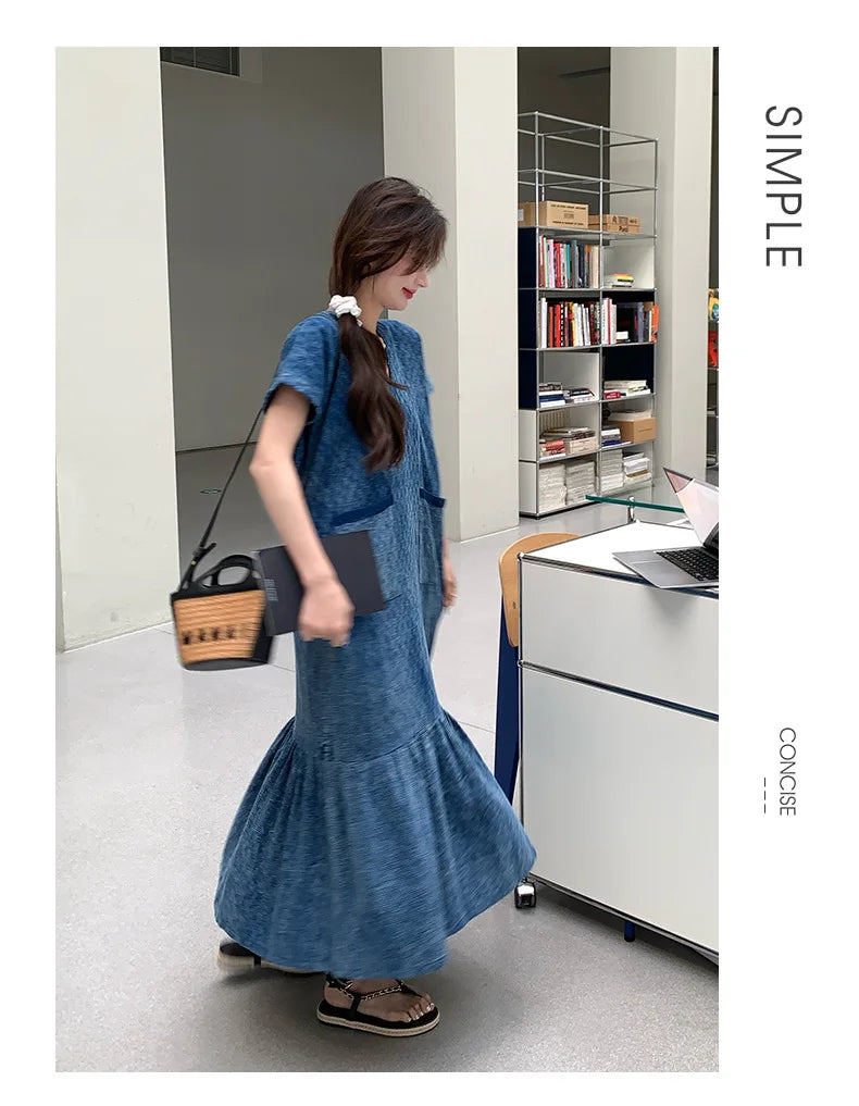 Retro Denim Dress Women's Summer Design Sense Fashion Loose Dress