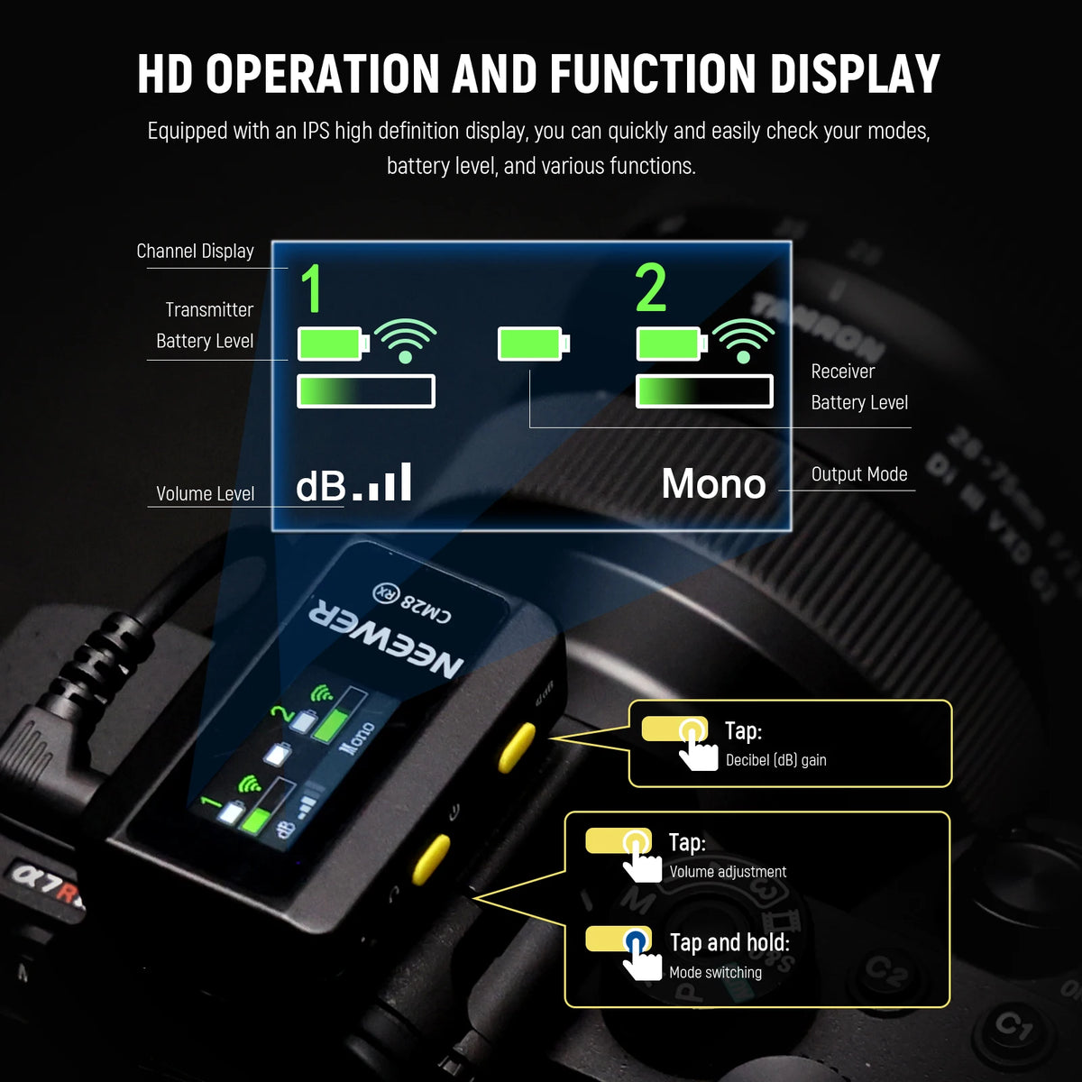 NEEWER CM28 Wireless Lavalier Microphone, 1 Click Noise Canceling, 4GB Storage, Lapel Mic For IPhone/Android/PC/Camera/iPad