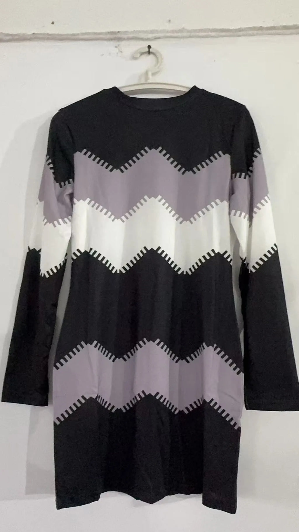 Printed Round Neck Dress a Line British Style with Long Sleeve Mid Waist Elegant Commuter Pullover Spring Women Casual Dresses