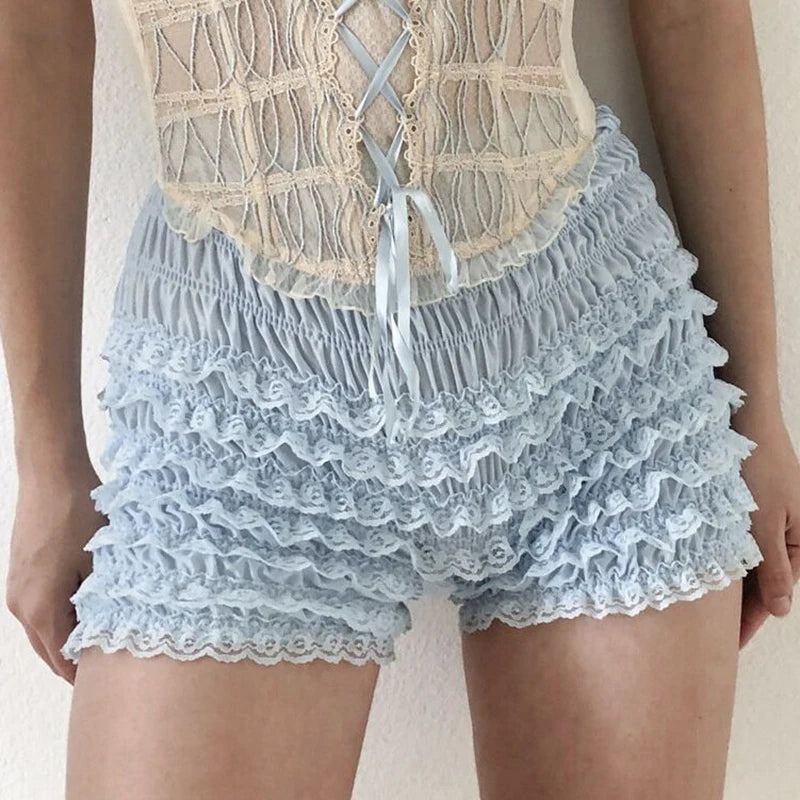 Coquette Y2K Fairy 00s Retro Kawaii Multi-layers Ruffles Bloomers Cutest Vintage Japanese Style Frill Lace Shorts Women Costume