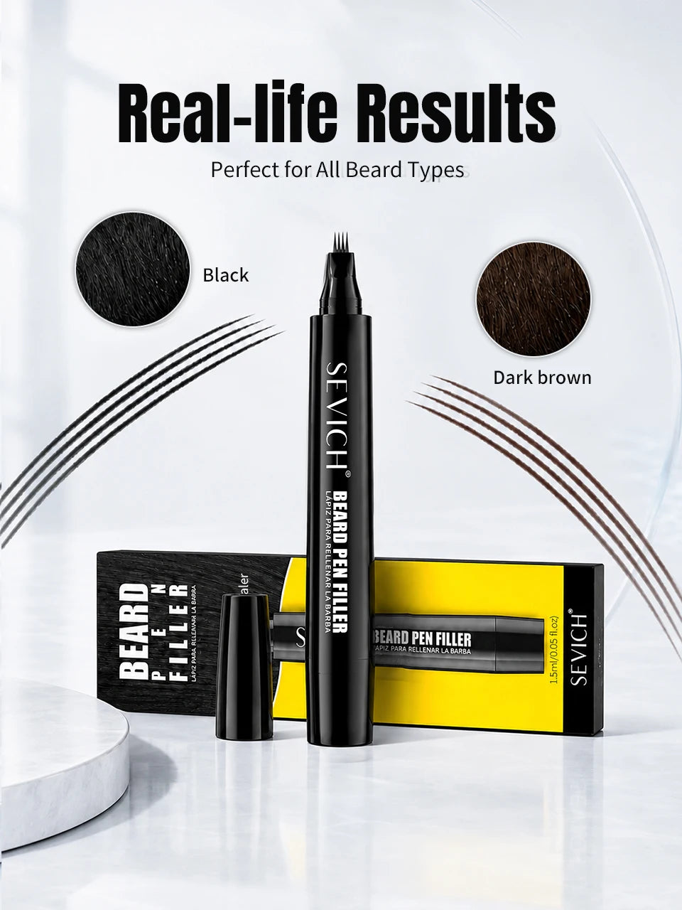 Men Beard Filling Pen+Brush Kit for Beard, Hairline, Eyebrow Shaping Color Beard Filling Pen Beard Enhancer Brush Man Cosmetic
