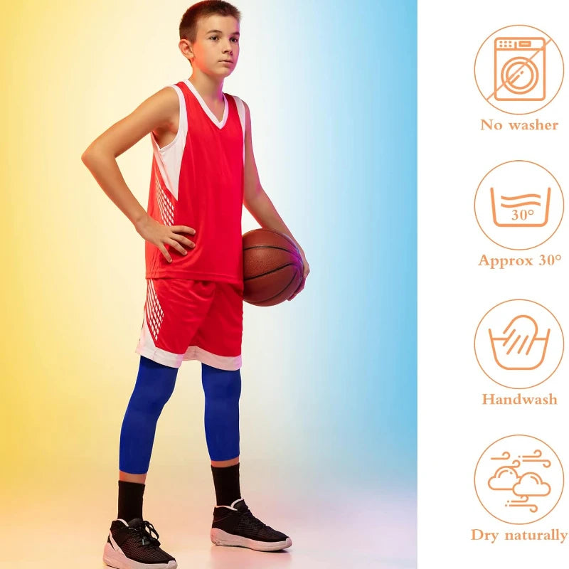 1Pair Long Compression Leg Sleeves for Kids, Comfortable Non-Slip UV Protection Brace Support for Basketball Running Cycling