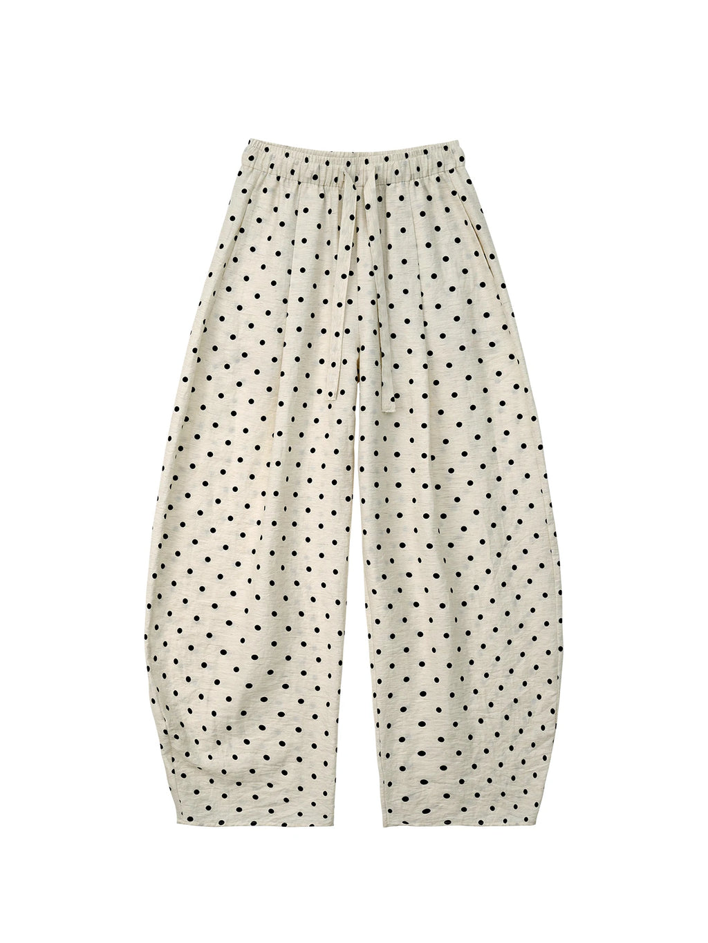Linen Polka Dot Wide-Leg Pants for Women's Summer, Thin High-Waisted Loose and Laid-Back Style Yamamoto Pants, Casual Straight-L
