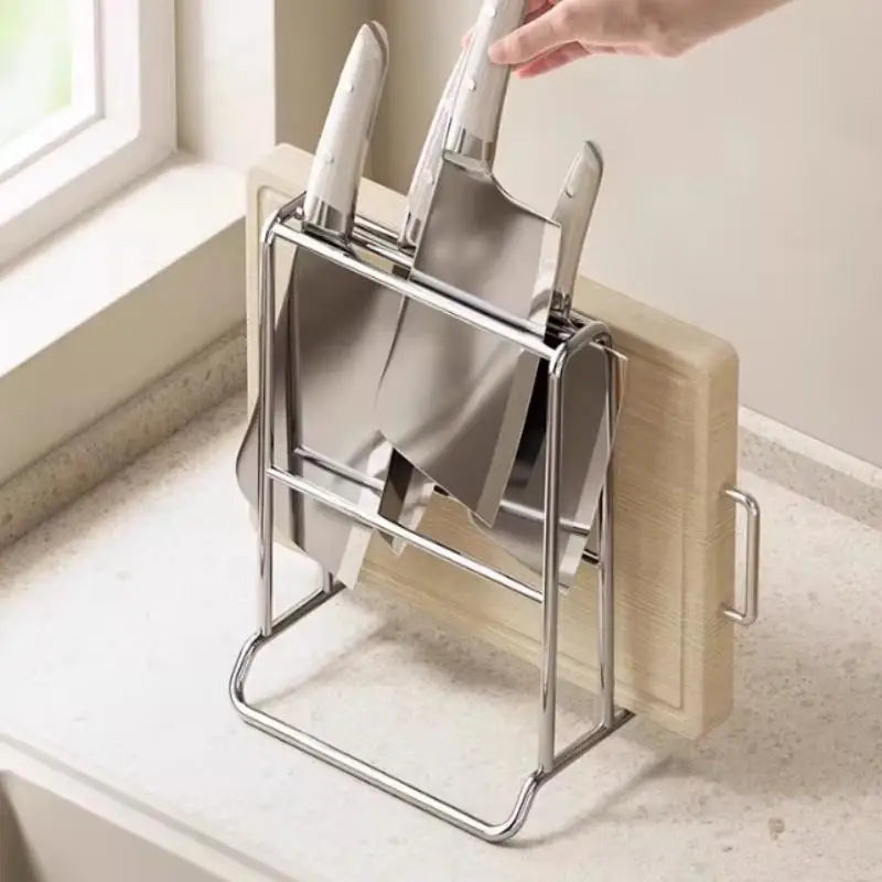 Stainless Steel Knife Holder and Cutting Board Rack Kitchen Organizer for Knives Utensils and Storage