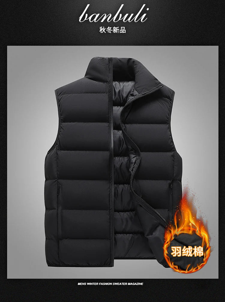 Male Stand Up Collar Vest Men Fashionable and Casual Waistcoats Thick New Vest for Autumn and Winter Men Cool and Warm Clothes