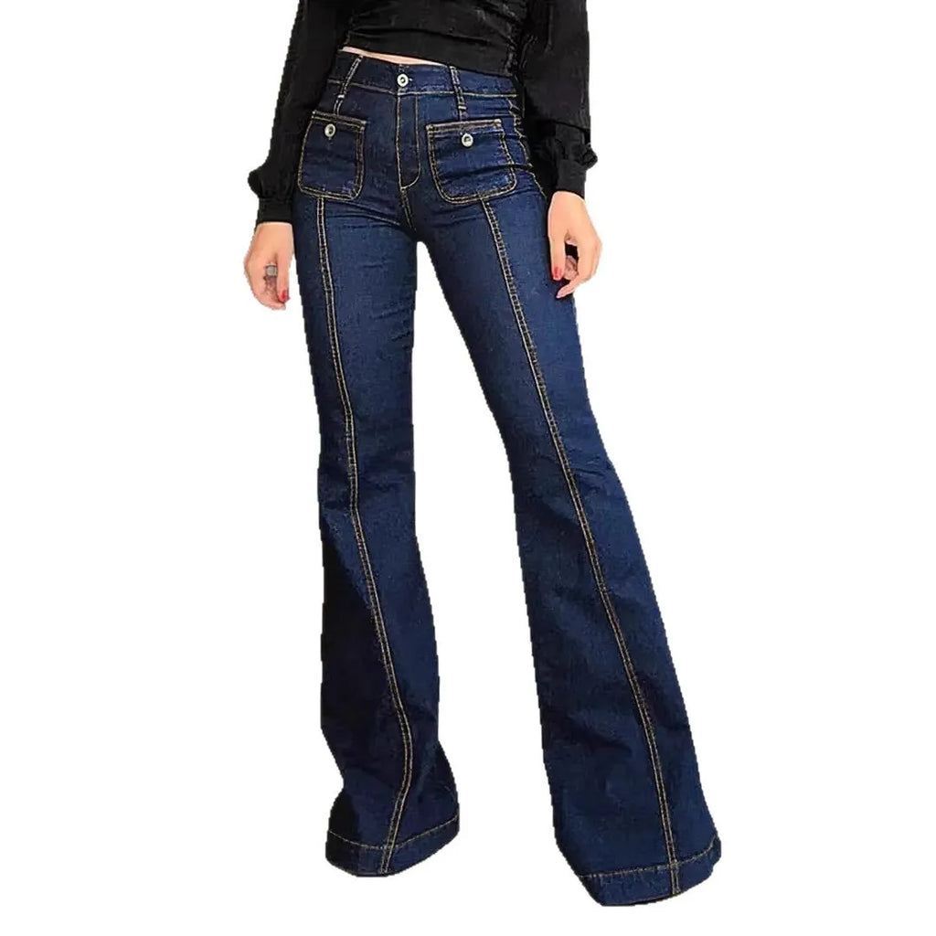 High Waist Flared Jeans Street with Flared Leg Stretchy Patchwork Long Pants Spring Sexy American and European Style Women Jeans