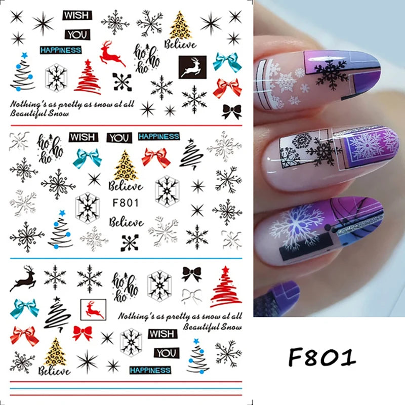 Autumn and Winter Blue Landscape Lines Flowers Birds Butterfly 3D Stickers Nail Art Decals Nail Parts Christmas Nail Stickers