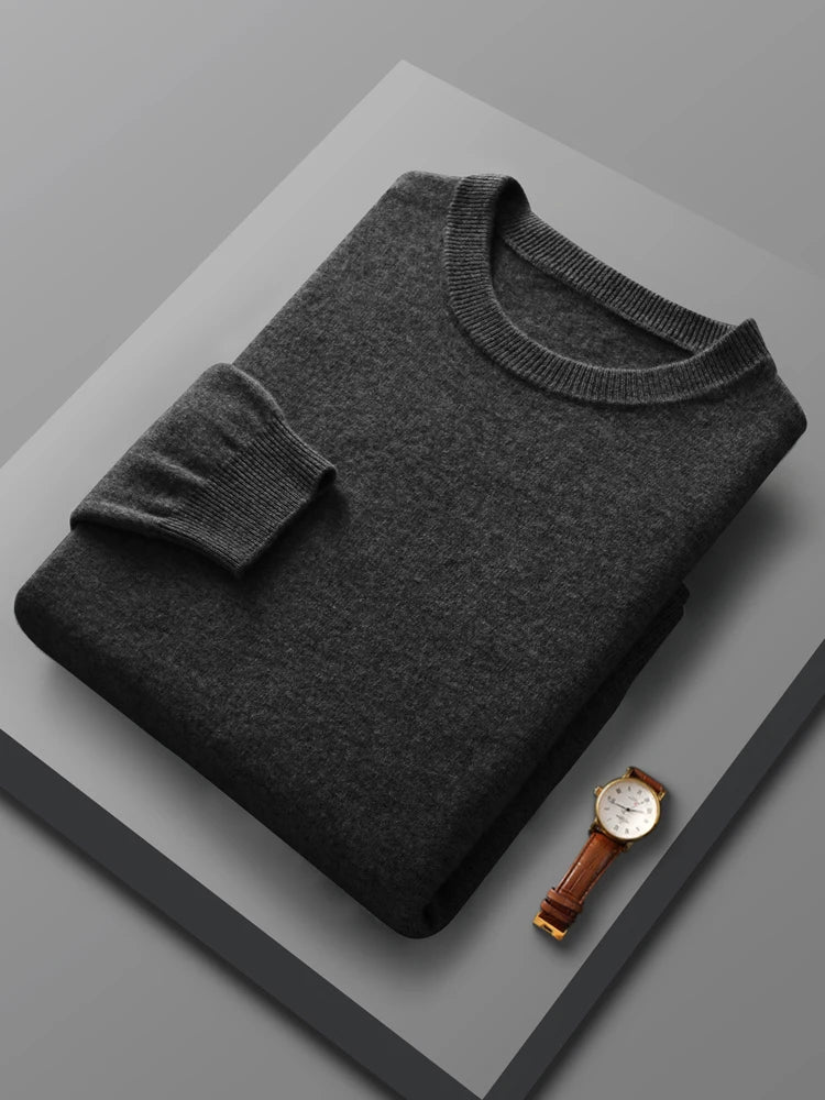 Autumn Winter Men O-neck 100% Merino Wool Pullover Cashmere Sweater Basic Casual Bottom Business Knitwear Soft Warm Clothing