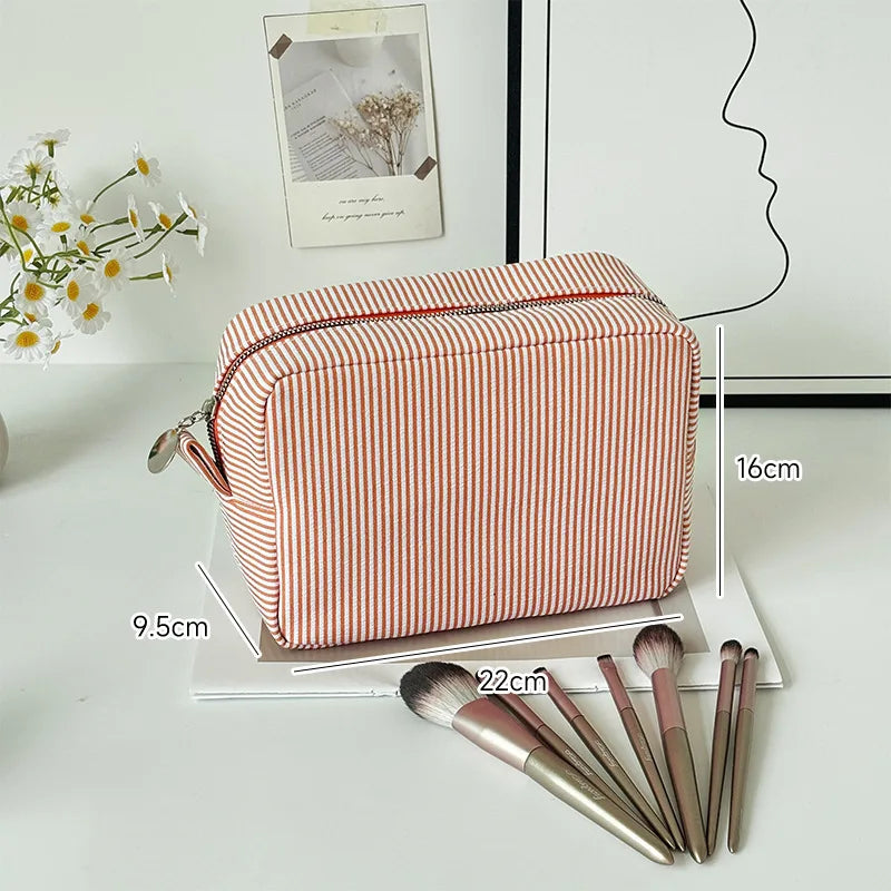 Personalized Striped Cosmetic Bag with Custom Text Embroidery Portable Travel Wash Bag Storage Pouch for DIY Makeup Skincare