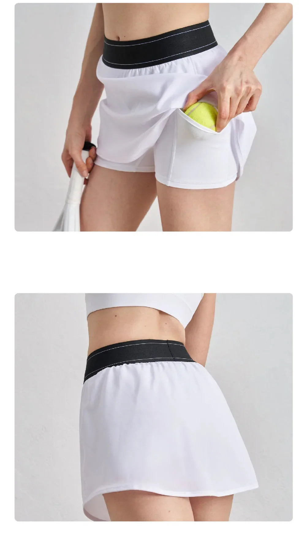 Two Pieces Tennis Skirts Breathable Sun-Proof Slim Fit Casual Yoga Skorts With Shorts&Pockets 2 In 1 Golf Badminton Skirts