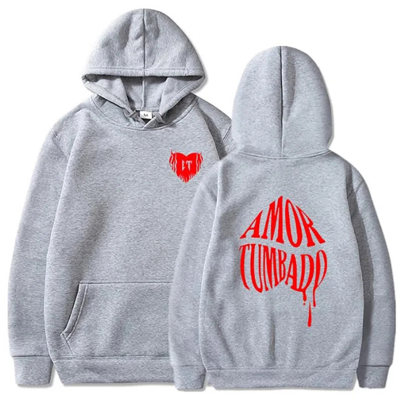 2024 Red Heart Print Hoodies Men's Spring Autumn Sweater New Fashion Black Tops Funny Loose Male Clothing Fashion Casual Clothes