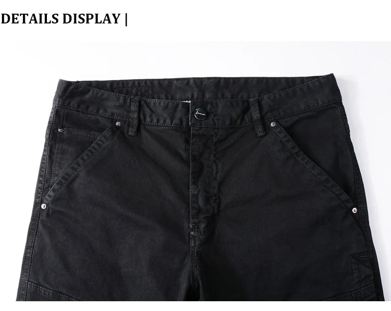 Streetwear Fashion Men Jeans Elastic Stretch Slim Fit Spliced Designer Casual Cargo Pants Hombre Hip Hop Joggers Men Overalls