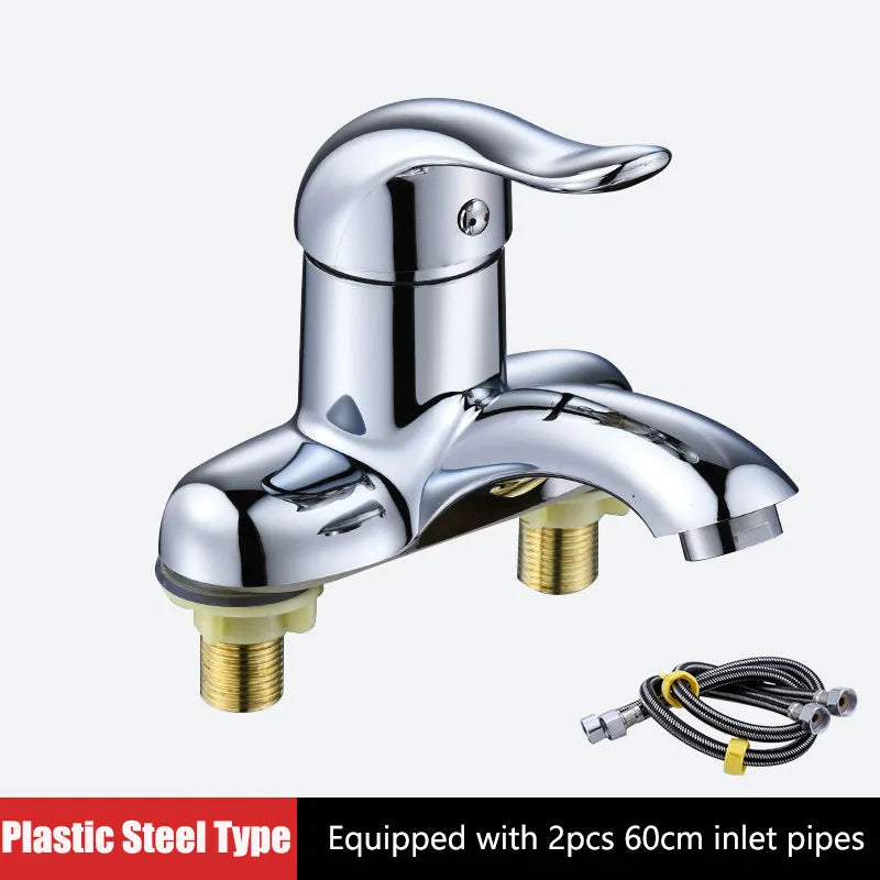 Bathroom Faucet Double-Hole Basin Hot And Cold Water Faucet For Toilet Kitchen Bathroom Plastic Steel Sink Mixer Tap