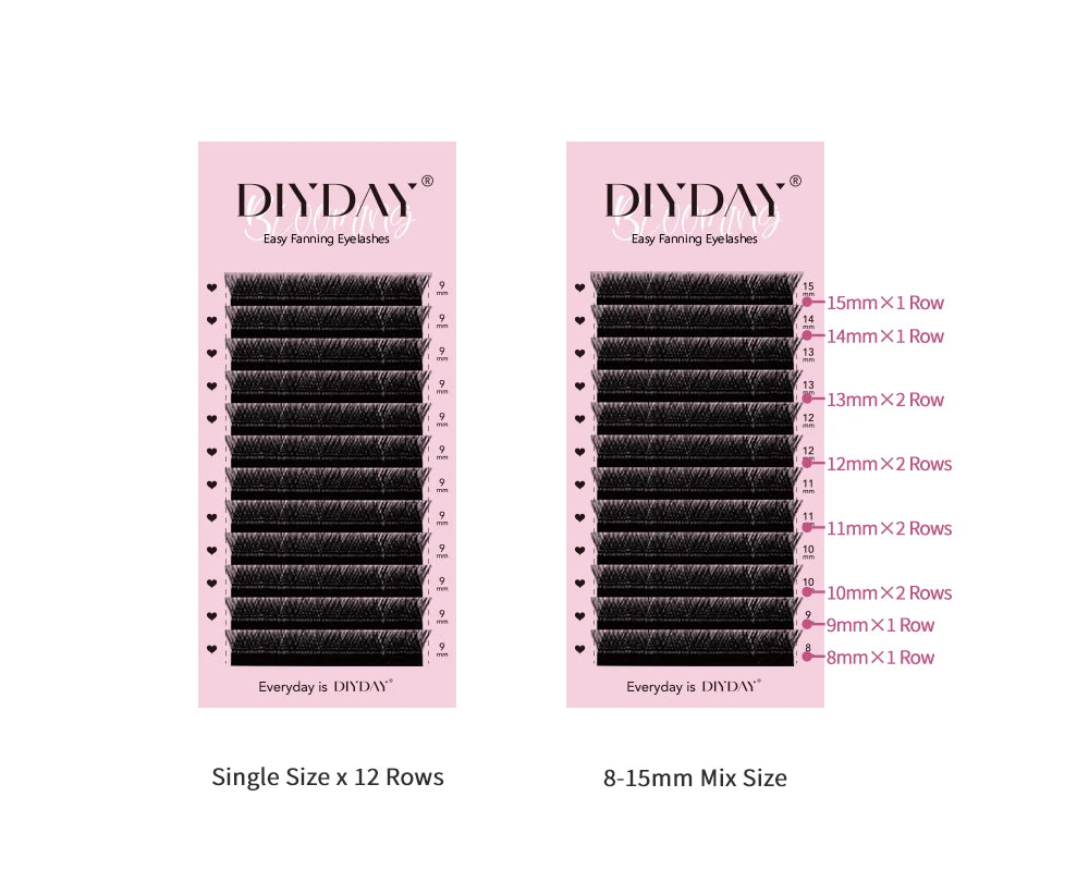 DIYDAY Easy Fan Volume Eyelash Extensions Wholesale C D Curve Easy Blooming PBT Mink Eyelashes Camellia False Lashes Supplies