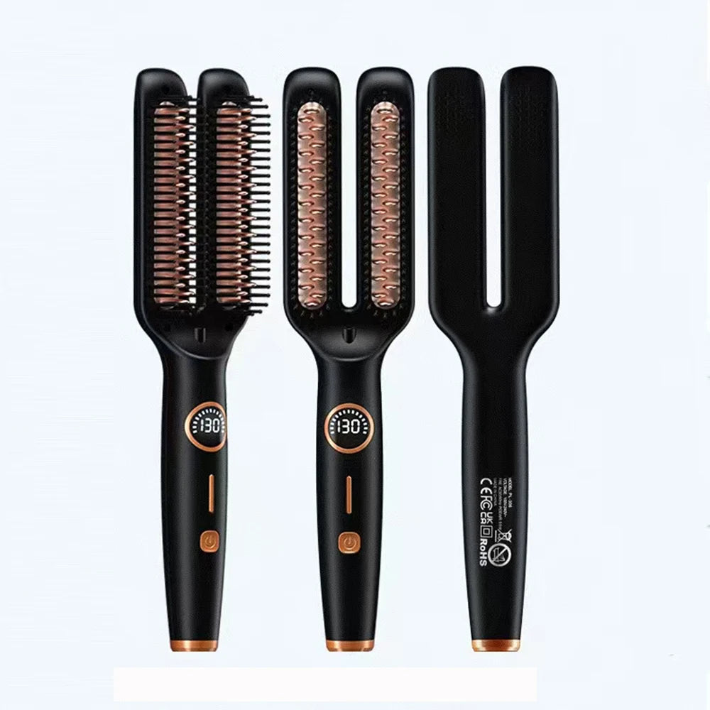 Electric  Double-tube Hot Comb Hair curler Hair Straightener Comb Negative Ion Anti-Scalding Styling Tool Straightening Brush