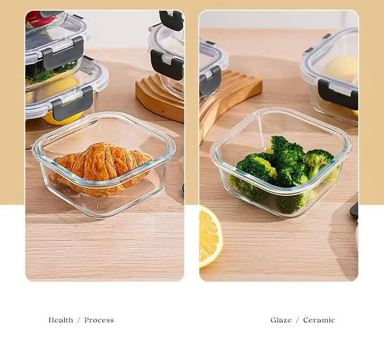 Rectangular Glass Lunch Box Microwave Safe Fresh Preservation Box for Office Workers with Lid Food Storage Containers Bento Box